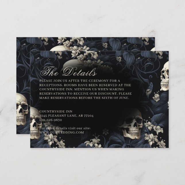 Mörk Gothic Moody Döskallar & Flowers Bröllop Tilläggskort (Fram/baksida)