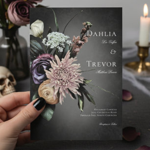 Mörk Gothic Mysterious Muted Blommigt Blur Bröllop Inbjudningar