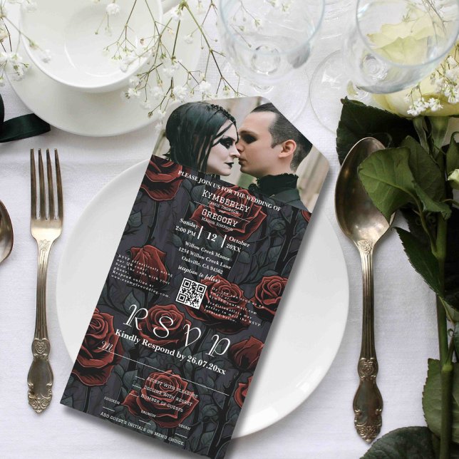Mörk Gothic Red Black Ro Blommigt QR-kodfoto (Skapare uppladdad)