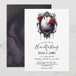 Mörk Gothic Röd ros & Spegel Fantasy Handfastare Inbjudningar