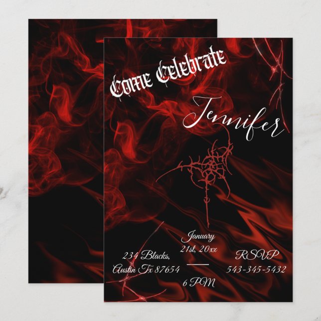 Mörk gothic röd svart rök fest alternativ inbjudningar (Fram/baksida)
