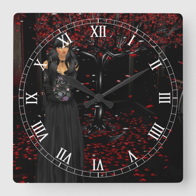 Mörk Gothic Roman Numeral Clock Fyrkantig Klocka (Framsida)
