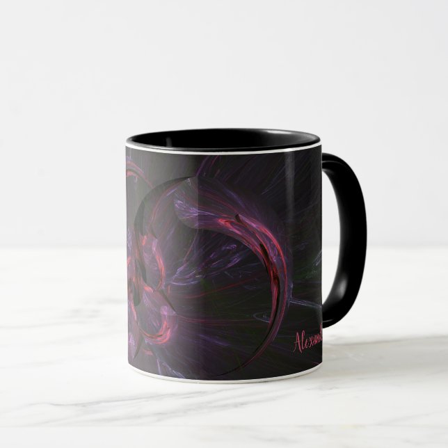 Mörk Gothic Rosa Namn Grått Fractal Black Mugg (Framsida höger)
