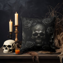 Mörk Gothic Skull & Black Ro - Macabre decor Kudde