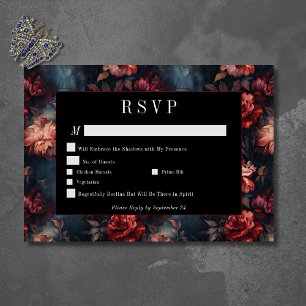 Mörk Gothic Vintage Red & Rosa Blommigt Bröllop OSA Kort