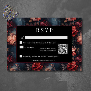 Mörk Gothic Vintage Red & Rosa Blommigt Bröllop QR OSA Kort