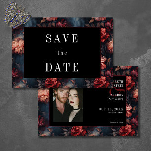 Mörk Gothic Vintage Red Rosa Blommigt Photo Bröllo Spara Datumet