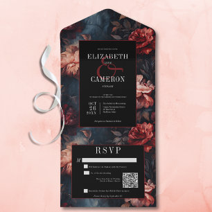 Mörk Gothic Vintage Red & Rosa Blommigt QR-kod