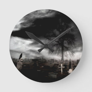 Mörk - gotik Fog med Kråka Rund Klocka