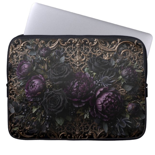 Mörk gotisk barock svart rosunderlägg  laptop fodral (Framsidan)