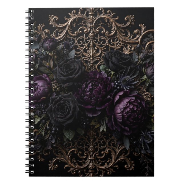 Mörk gotisk barock svarta rosor placemat  anteckningsbok (Framsidan)