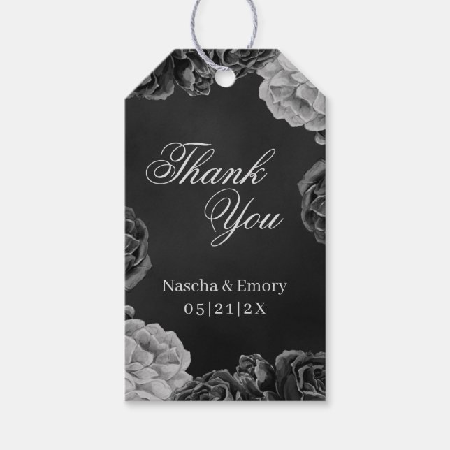 Mörk gotisk Blommigt Vattenfärg Bröllop Tack Presentetikett (Framsidan)