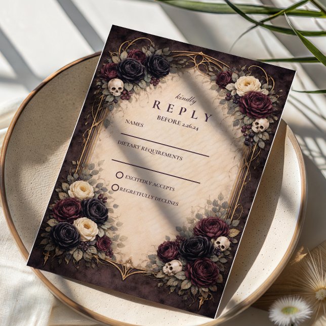 Mörk gotisk dödskalle Blommig Bröllop OSA Kort (Skapare uppladdad)