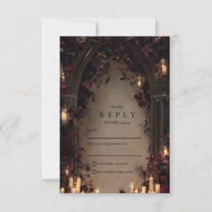 Mörk gotisk dödskalle blommig bröllops-RSVP-kort OSA Kort