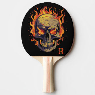 Mörk gotisk dödskalle i lågor Monogram initial Pingisracket