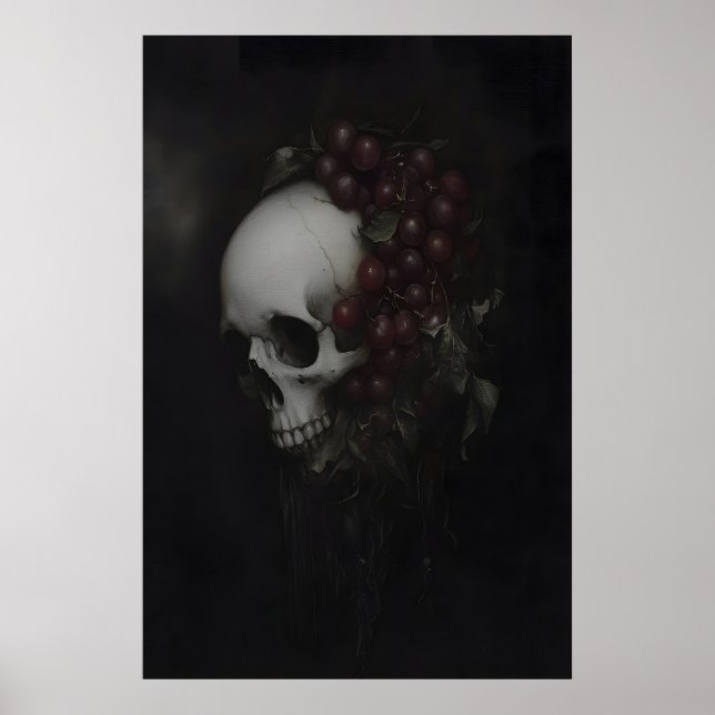 Mörk gotisk dödskalle-målning Vanitas stilleben Poster (Framsidan)