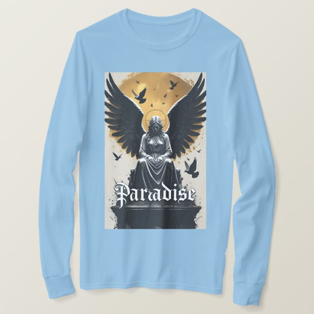 Mörk gotisk himmeldesign med gloria och vingar t shirt (Design framsida)