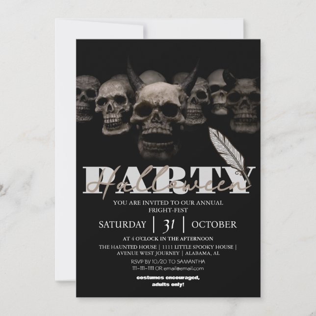 Mörk gotisk hornskalle rubrik Halloween-fest Inbjudningar (Framsida)
