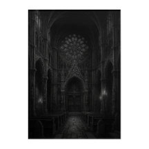 Mörk gotisk katedral i [svart + vitt]