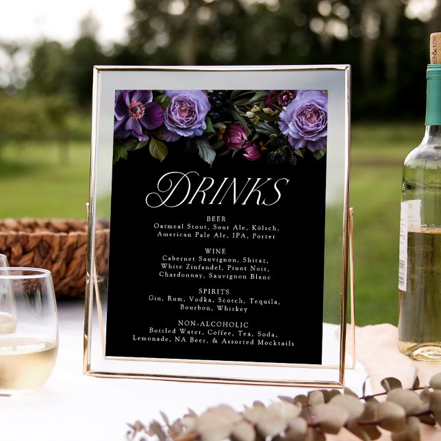 Mörk gotisk lila blommig menytafel för drinkar til poster (Skapare uppladdad)