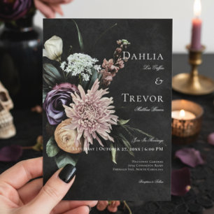 Mörk gotisk mystisk dämpad blomsterbröllop inbjudningar