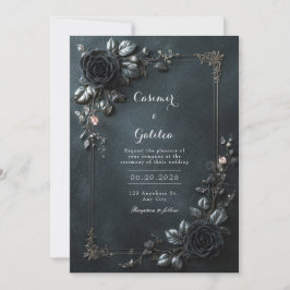 Mörk gotisk svart rosblomma ram Bröllop Inbjudningar