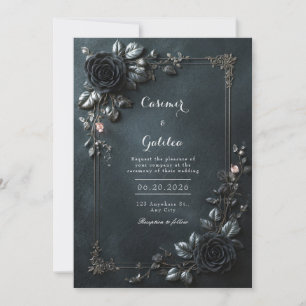 Mörk gotisk svart rosblomma ram Bröllop Inbjudningar