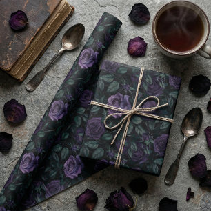 Mörk gotiskt Blommönster med djupgående Lila Ro Presentpapper