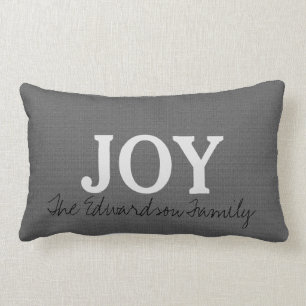 Mörk - grå burlapGLÄDJE skrivar efternamnhelgdag Lumbarkudde