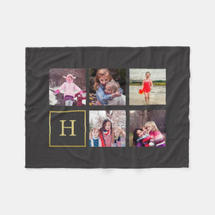 Mörk - grå fotoCollageMonogram Fleecefilt