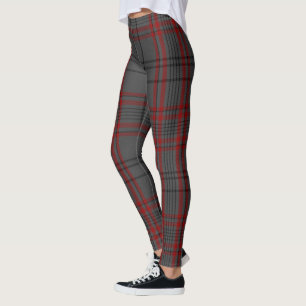 Mörk - grå svart röd jätte- Tartanpläd Leggings