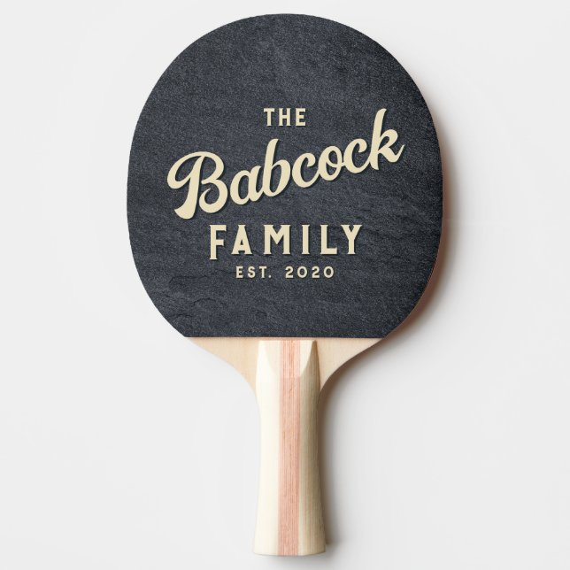 Mörk Granit Sten Retro Familjenamn & År Pingisracket (Framsidan)