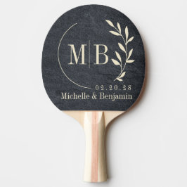 Mörk Granit Stens Blad Vigsel Monogram Pingisracket