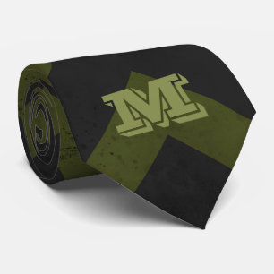 Mörk grått-arméns grönt vintage Chevron Monogram Slips
