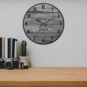 Mörk Grått Barnwood Stylt Anpassade Rustic Stor Klocka