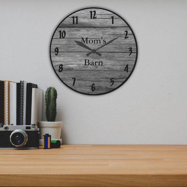 Mörk Grått Barnwood Stylt Anpassade Rustic Stor Klocka (Skapare uppladdad)