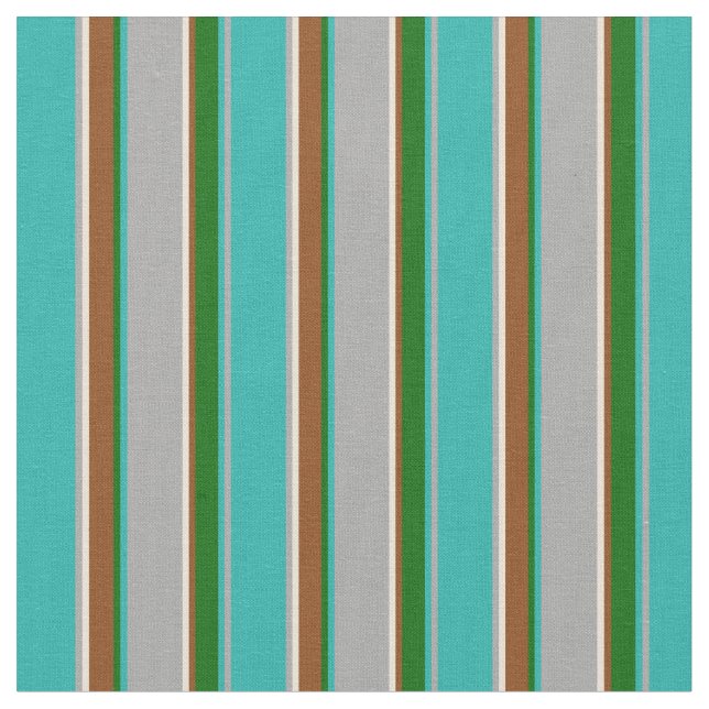 Mörk Grått, Bisque, Brown & Grönt Linjer Tyg (Närbild)