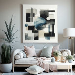 Mörk Grått Blue Beige Black Abstrakt Art Mönster Canvastryck<br><div class="desc">Ett steg in i en värld där enkelheten möter sofistikering med den här vintagen inspirerade den minimalistiska Bauhaus-stilen av inslaget canvas. Utformningen är ett uttryck för Bauhaus-principen som innebär att man följer funktionen och har en ren och geometrisk mörk grått, blått, beige, svart och vit abstrakt av färgad formar konstestetik...</div>