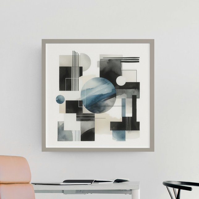 Mörk Grått Blue Beige Black Abstrakt Art Mönster Poster (Skapare uppladdad)