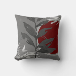 Mörk Grått & Burgundy Abstrakt Vattenfärg Löv Kudde