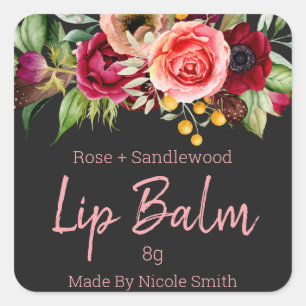 Mörk Grått Colorful Flowers Lip Balm Tube Labels Fyrkantigt Klistermärke
