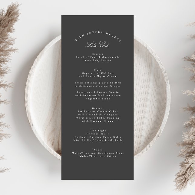 Mörk Grått Elegant Calligraphy Formal Bröllop Meny (Skapare uppladdad)