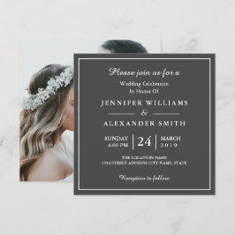 Mörk Grått Elegant fotobröllop - inbjudan