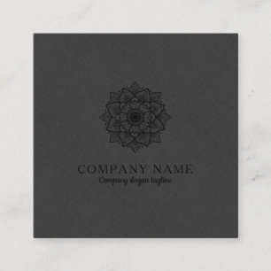 Mörk-Grått Faux Linen & Black Mandala Fyrkantigt Visitkort