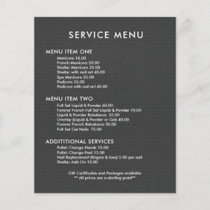 Mörk-Grått Faux Vintage Leather Service Menu Flygblad