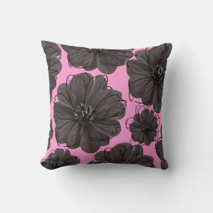 Mörk Grått Flowers Kudde