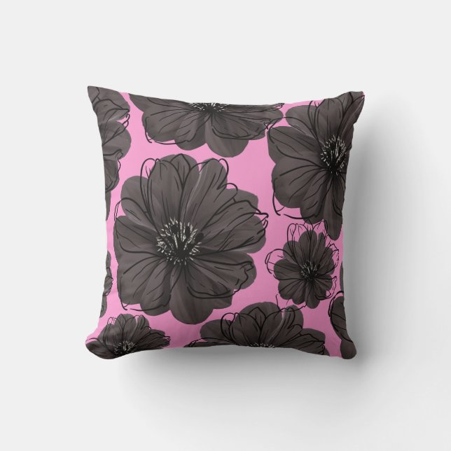 Mörk Grått Flowers Kudde (Framsida)
