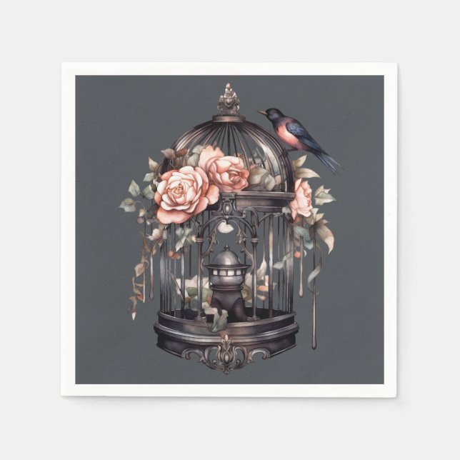 Mörk Grått Gothic Black Rosa Birdcage Shower Pappersservett (Framsidan)