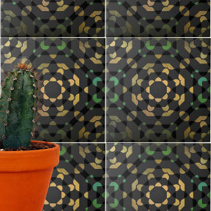 Mörk Grått Grönt Gult Moroccan Mosaic Geometric Kakelplatta