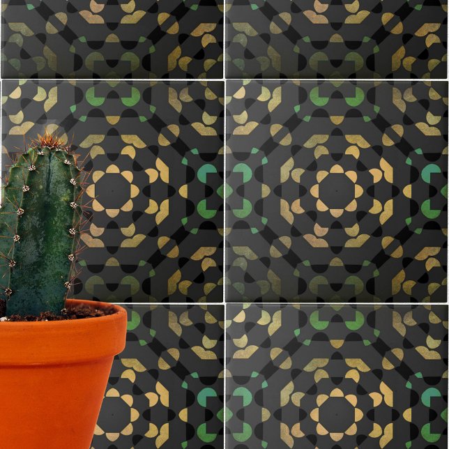 Mörk Grått Grönt Gult Moroccan Mosaic Geometric Kakelplatta (Skapare uppladdad)